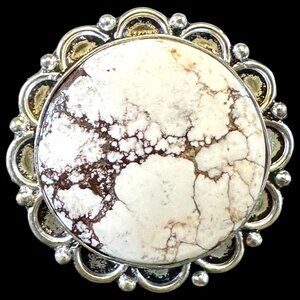Natural Wild Horse Jasper Round Sterling Overly Ring Size 9